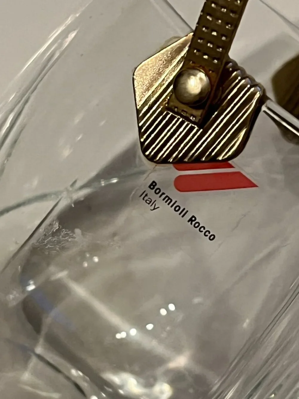 Vintage Bormioli Rocco Glass Ice Bucket Italy Gold Handle